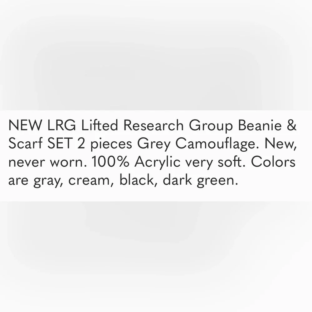 LRG Black, Green and Gray Leaf Pattern Scarf and Beanie Set NWT